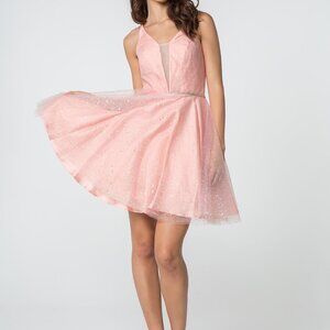 Illusion V-Neck Lace Short Evening Dress GS2865